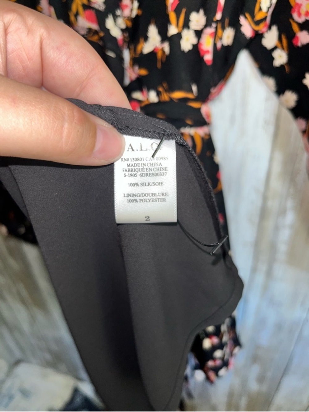 A.L.C Carlo Silk Wrap Dress Black Pink Floral Long Sleeve V-Neck Tie Waist Mini - Picture 7 of 8